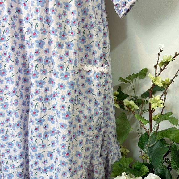 Damson Madder Greta Ditsy Floral Midi Dress Blue White US 6 / UK 10 Organic Cott - Picture 3 of 12
